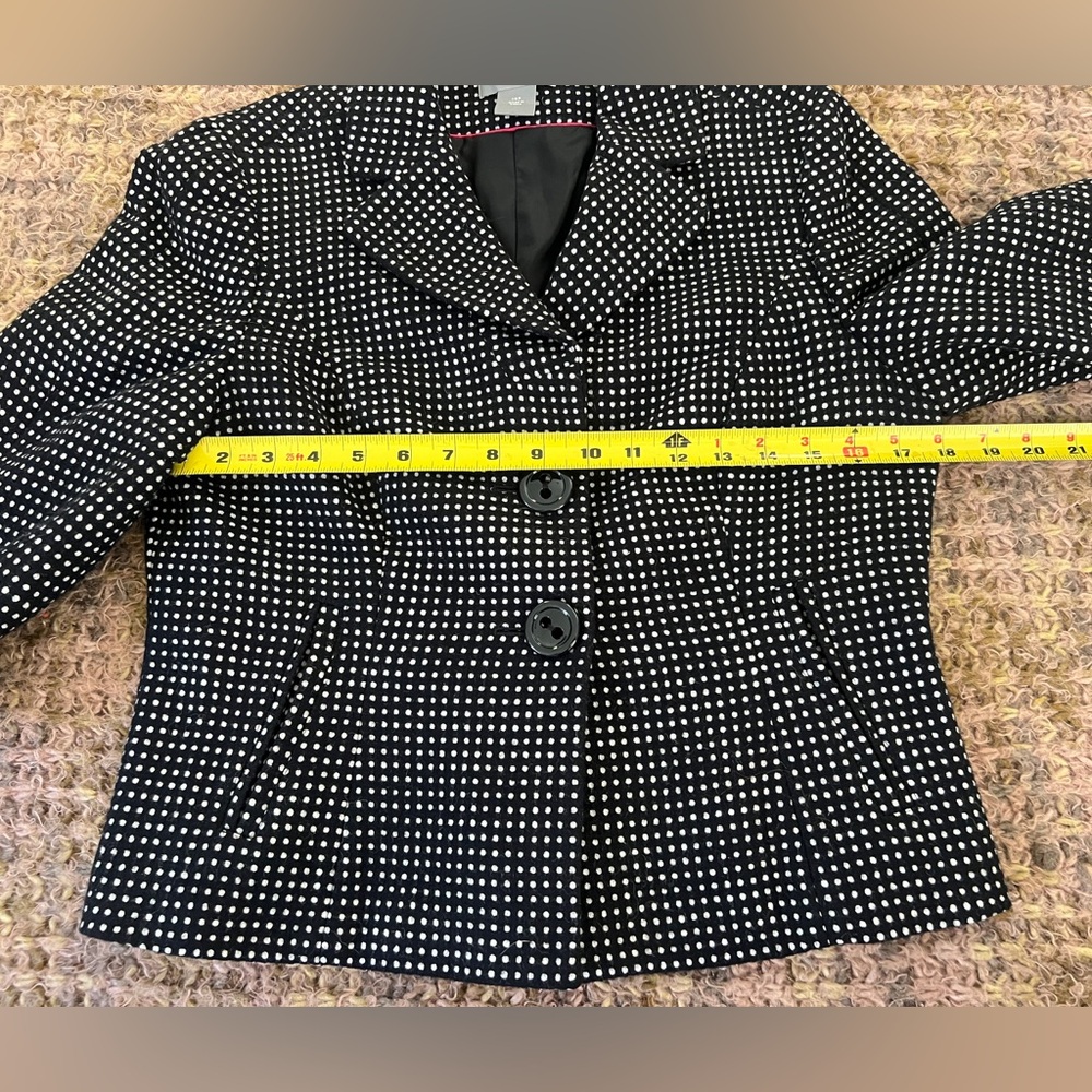 Ann Taylor Petite Blazer Women Polka Dot Size 10P Black/White Polyester Preowned - Picture 11 of 13